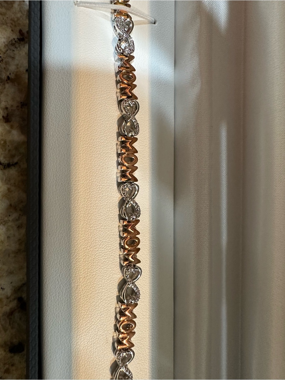NIB Diamond accent two tone MOM infinity hearts tennis bracelet-Rose Gold/Silver